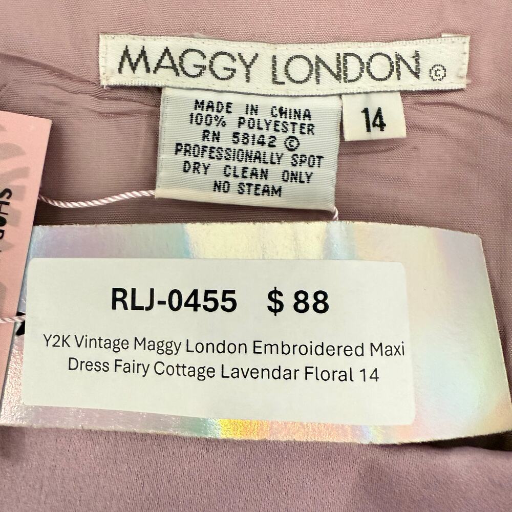 Y2K Vintage Maggy London Embroidered Maxi Dress Fairy Cottage Lavendar Floral 14 - Picture 8 of 14